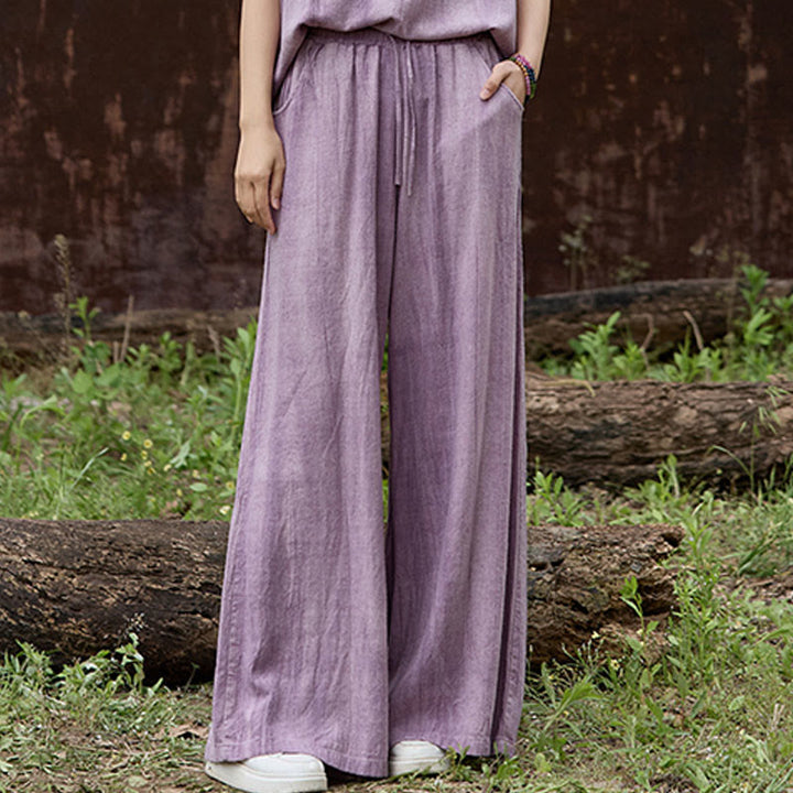Pantalon large décontracté en lin avec poches pour femme, motif tie-dye Buddha Stones - image 3