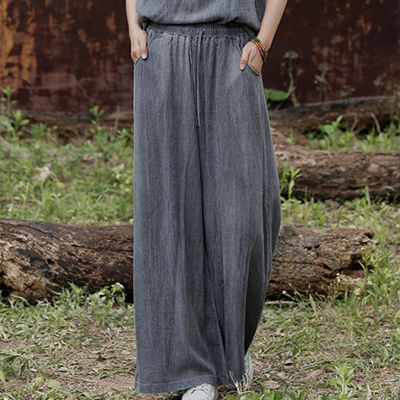 Pantalon large décontracté en lin avec poches pour femme, motif tie-dye Buddha Stones - image 11