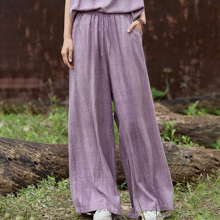 Pantalon large décontracté en lin avec poches pour femme, motif tie-dye Buddha Stones - image 4
