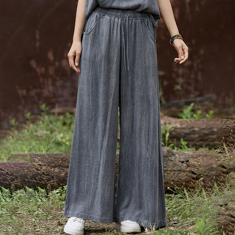 Pantalon large décontracté en lin avec poches pour femme, motif tie-dye Buddha Stones - image 12