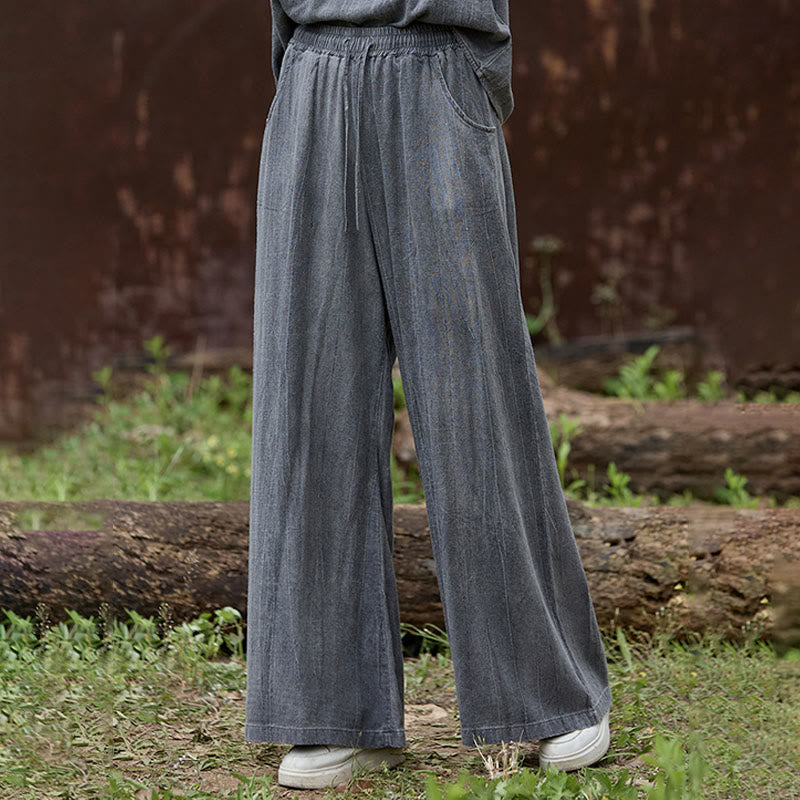 Pantalon large décontracté en lin avec poches pour femme, motif tie-dye Buddha Stones - image 13