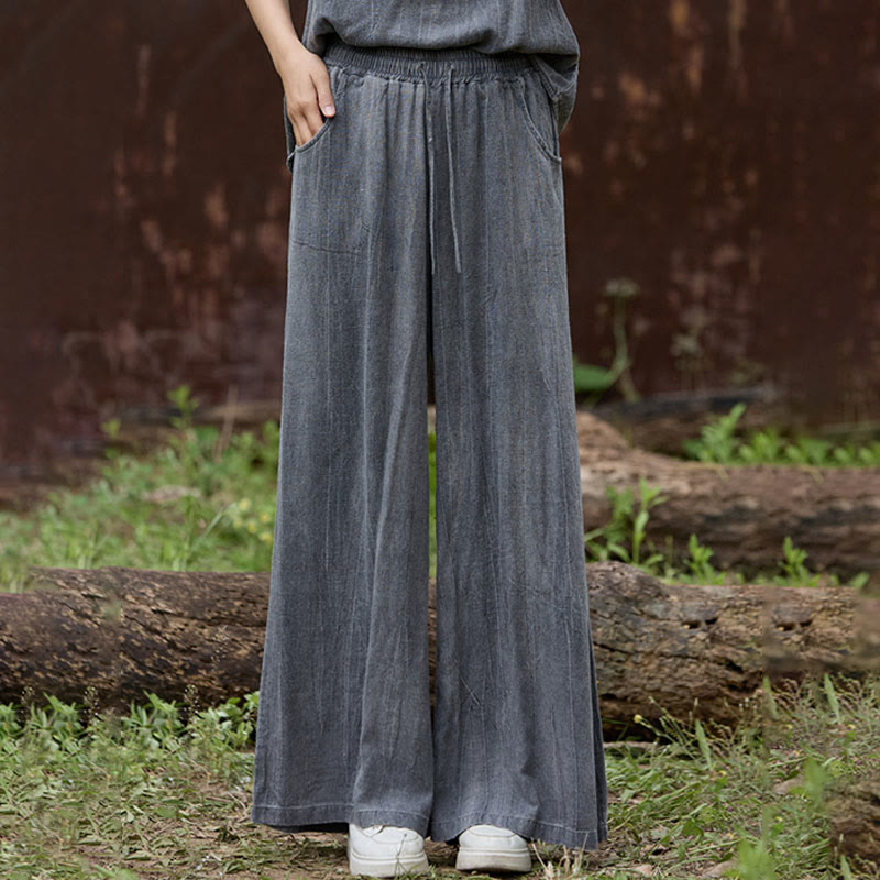 Pantalon large décontracté en lin avec poches pour femme, motif tie-dye Buddha Stones - image 10
