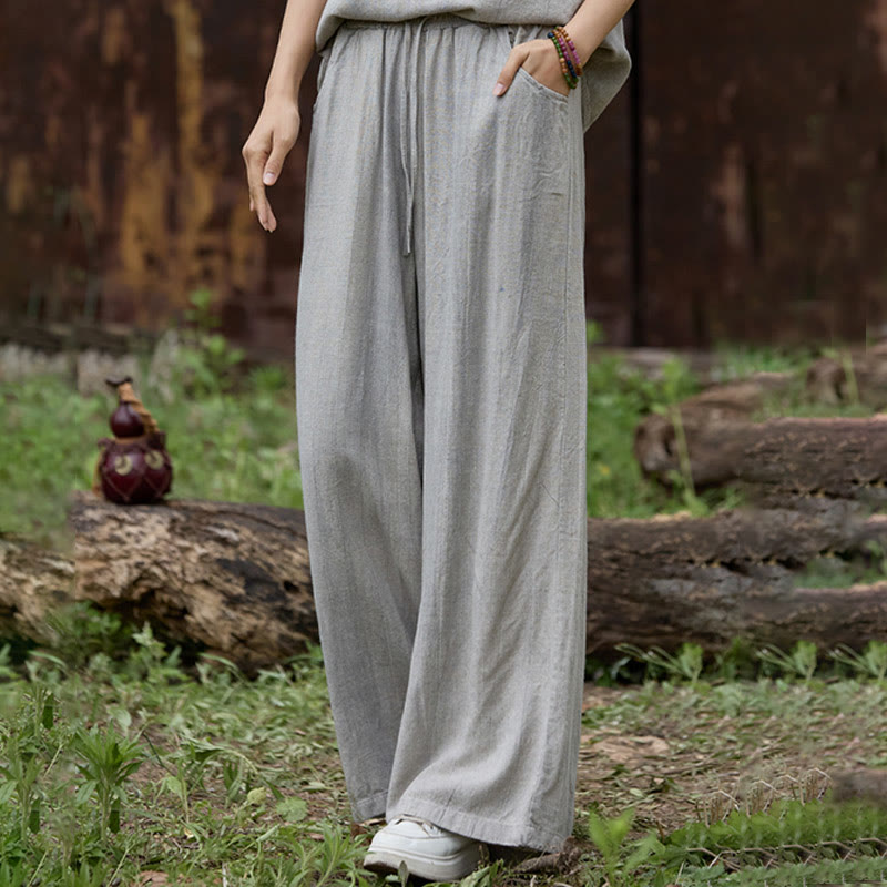 Pantalon large décontracté en lin avec poches pour femme, motif tie-dye Buddha Stones - image 17