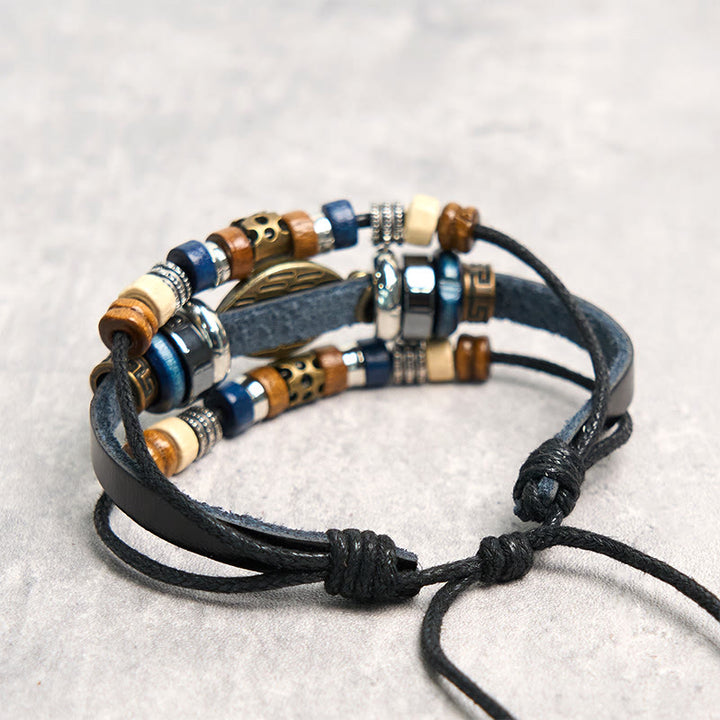 Bracelet de protection réglable en cuir tibétain contre le mauvais œil et les Buddha Stones