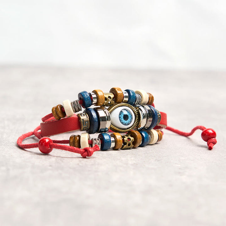 Bracelet de protection réglable en cuir tibétain contre le mauvais œil et les Buddha Stones