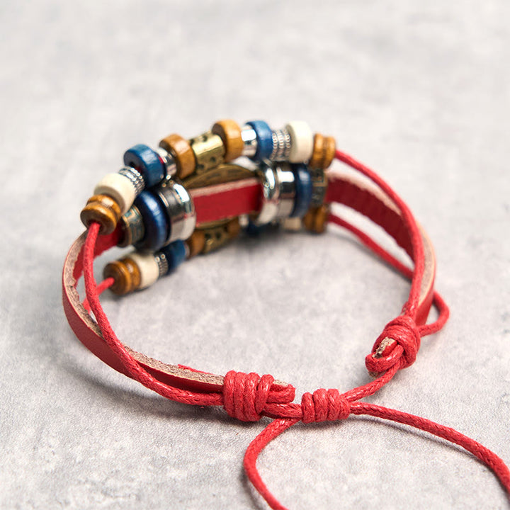 Bracelet de protection réglable en cuir tibétain contre le mauvais œil et les Buddha Stones
