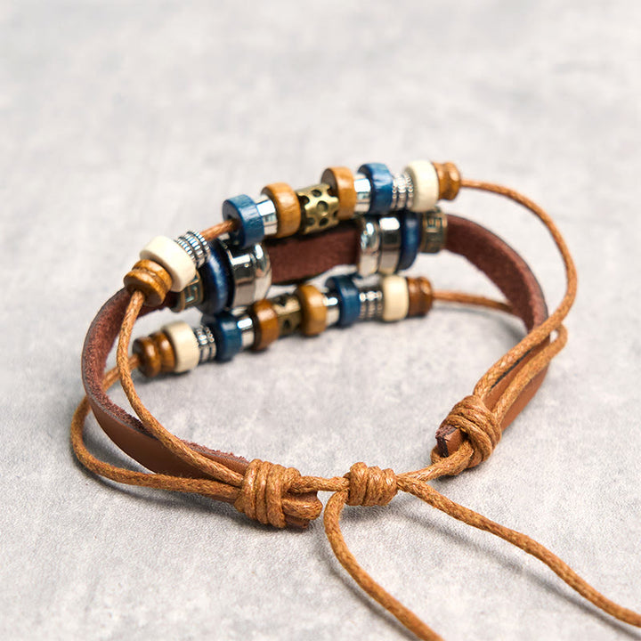 Bracelet de protection réglable en cuir tibétain contre le mauvais œil et les Buddha Stones