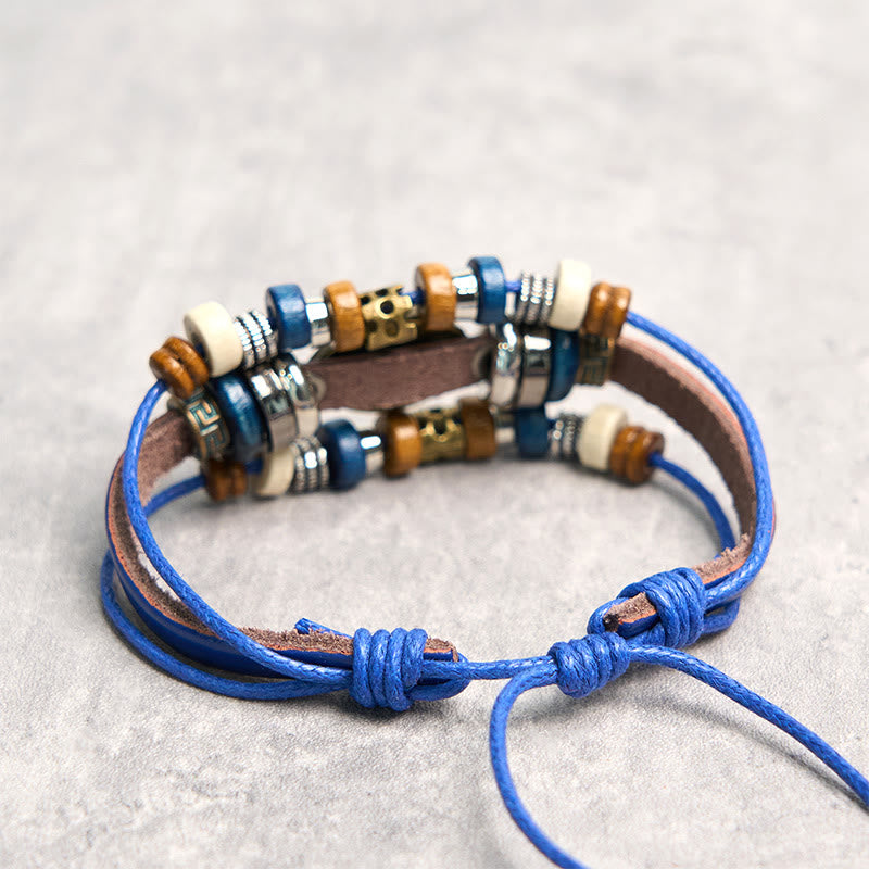 Bracelet de protection réglable en cuir tibétain contre le mauvais œil et les Buddha Stones