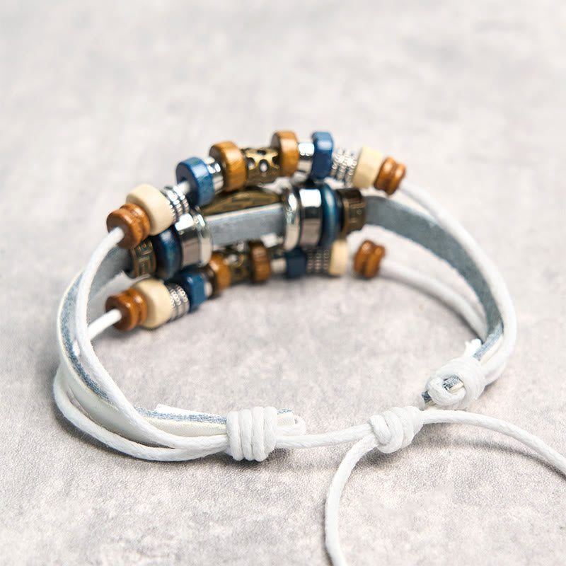 Bracelet de protection réglable en cuir tibétain contre le mauvais œil et les Buddha Stones