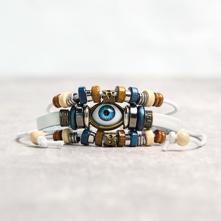 Bracelet de protection réglable en cuir tibétain contre le mauvais œil et les Buddha Stones