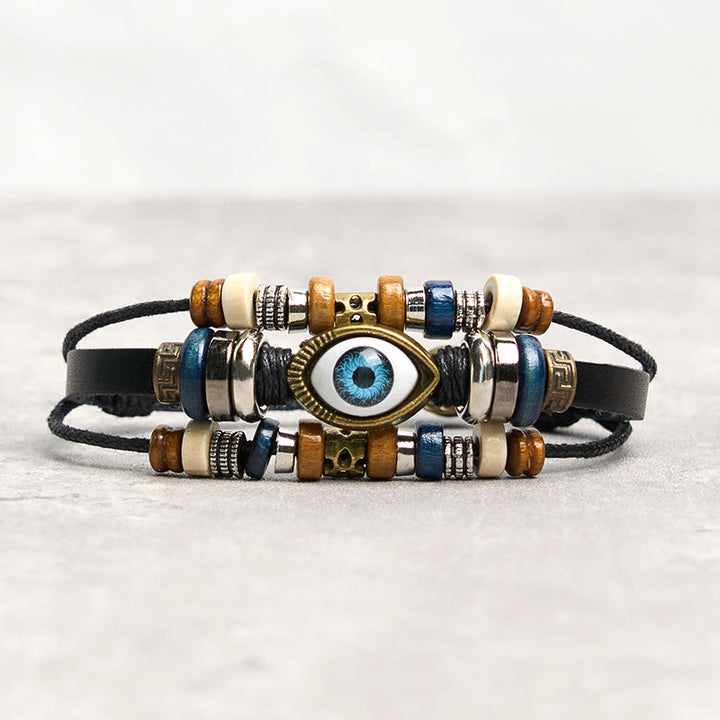 Bracelet de protection réglable en cuir tibétain contre le mauvais œil et les Buddha Stones