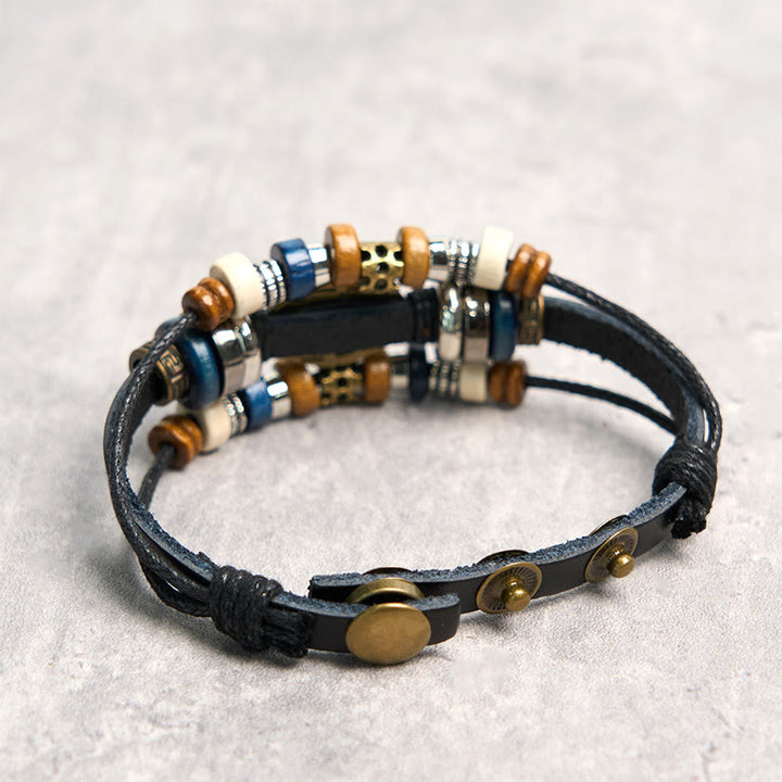 Bracelet de protection réglable en cuir tibétain contre le mauvais œil et les Buddha Stones