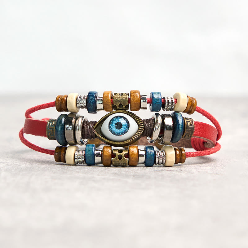 Bracelet de protection réglable en cuir tibétain contre le mauvais œil et les Buddha Stones
