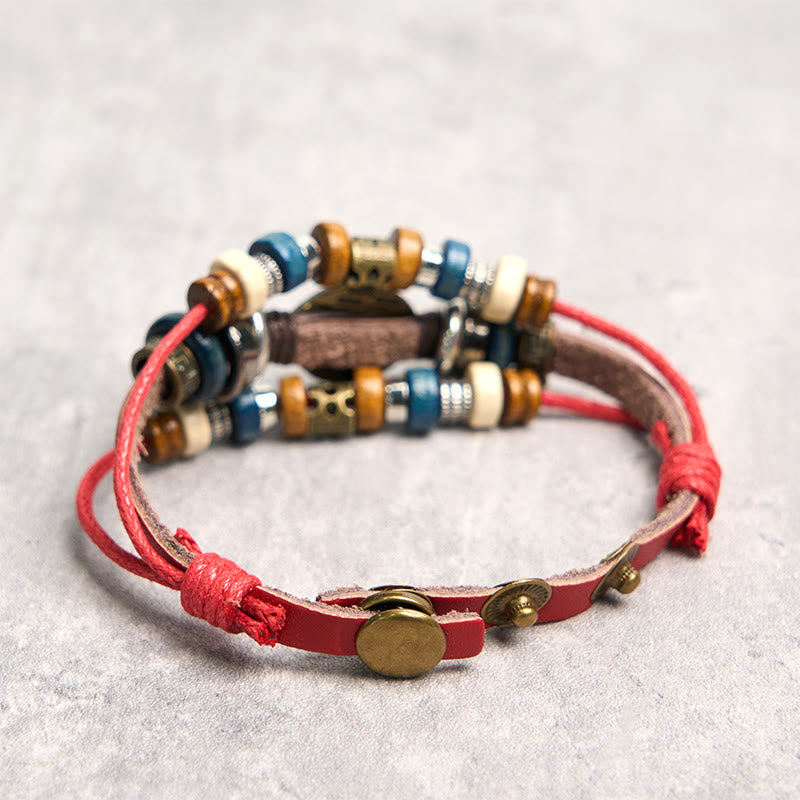 Bracelet de protection réglable en cuir tibétain contre le mauvais œil et les Buddha Stones