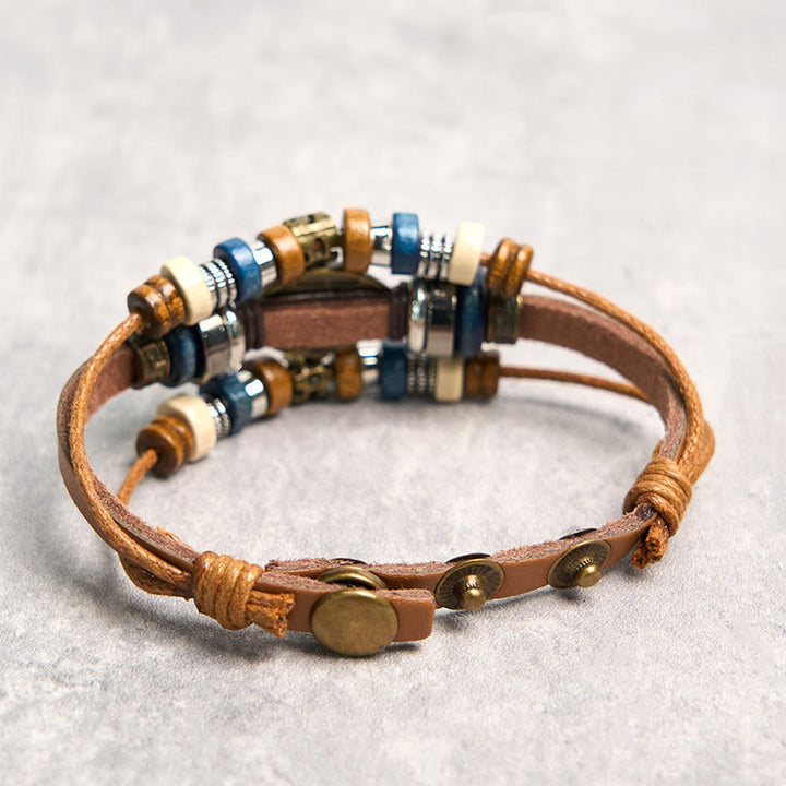 Bracelet de protection réglable en cuir tibétain contre le mauvais œil et les Buddha Stones
