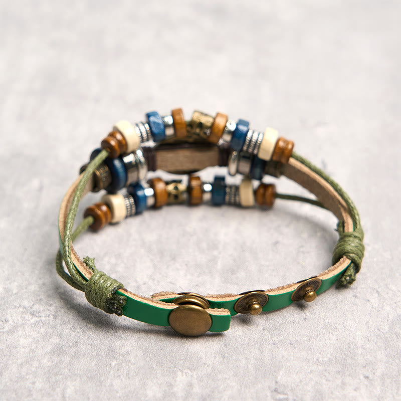 Bracelet de protection réglable en cuir tibétain contre le mauvais œil et les Buddha Stones
