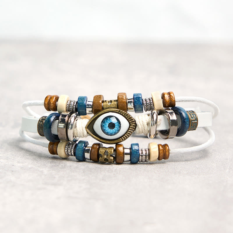 Bracelet de protection réglable en cuir tibétain contre le mauvais œil et les Buddha Stones