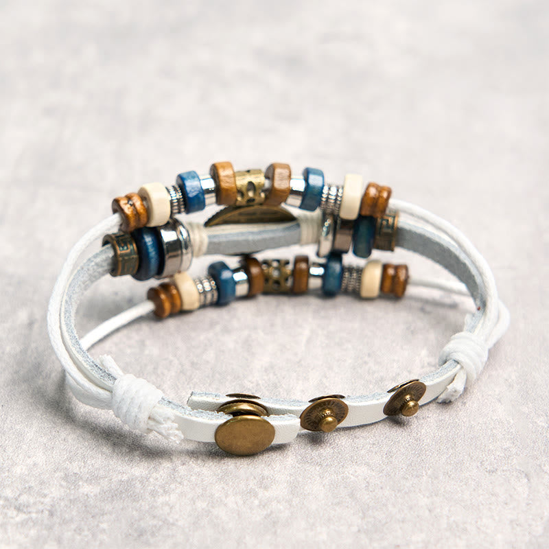Bracelet de protection réglable en cuir tibétain contre le mauvais œil et les Buddha Stones