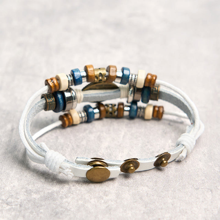 Bracelet de protection réglable en cuir tibétain contre le mauvais œil et les Buddha Stones