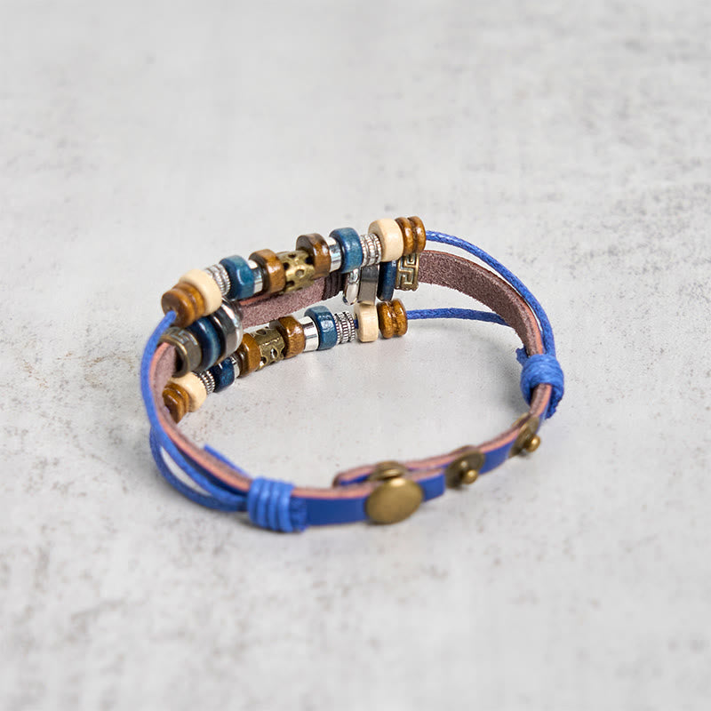 Bracelet de protection réglable en cuir tibétain contre le mauvais œil et les Buddha Stones
