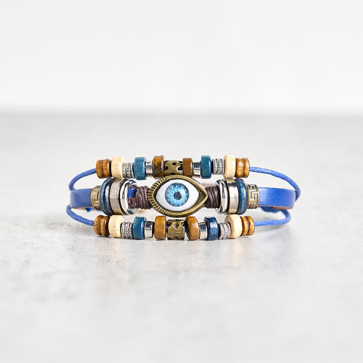 Bracelet de protection réglable en cuir tibétain contre le mauvais œil et les Buddha Stones