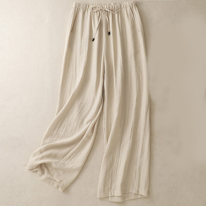 Pantalon large d'été à cordon de serrage et poches pour femme Motif Buddha Stones - Beige - US8-10，UK/AU12-14，EU40-42 (2XL) - image 7