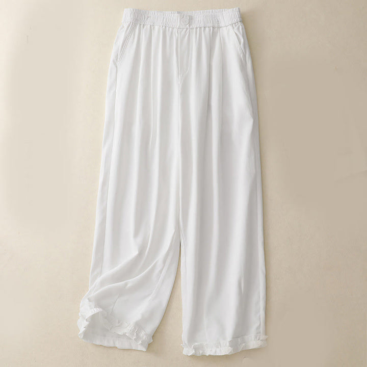 Pantalon d'été à volants et boutons Buddha Stones pour femme, longueur cheville, avec poches - Blanc - US8-10，UK/AU12-14，EU40-42 (2XL) - image 5