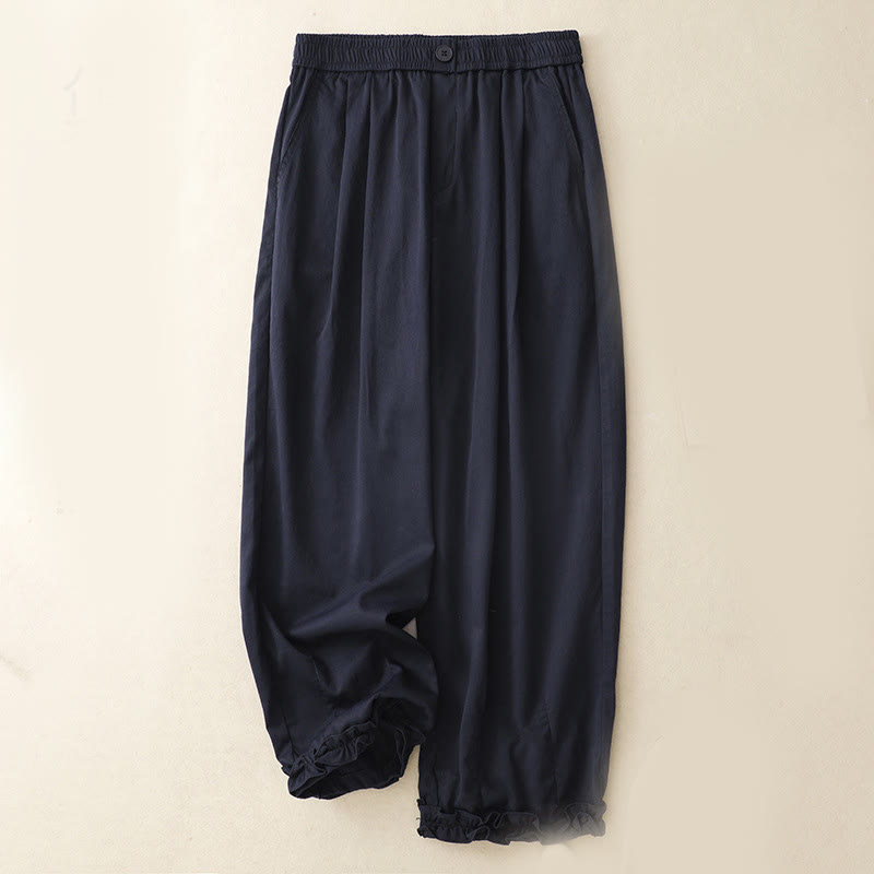 Pantalon d'été à volants et boutons Buddha Stones pour femme, longueur cheville, avec poches - Bleu nuit - US8-10，UK/AU12-14，EU40-42 (2XL) - image 1