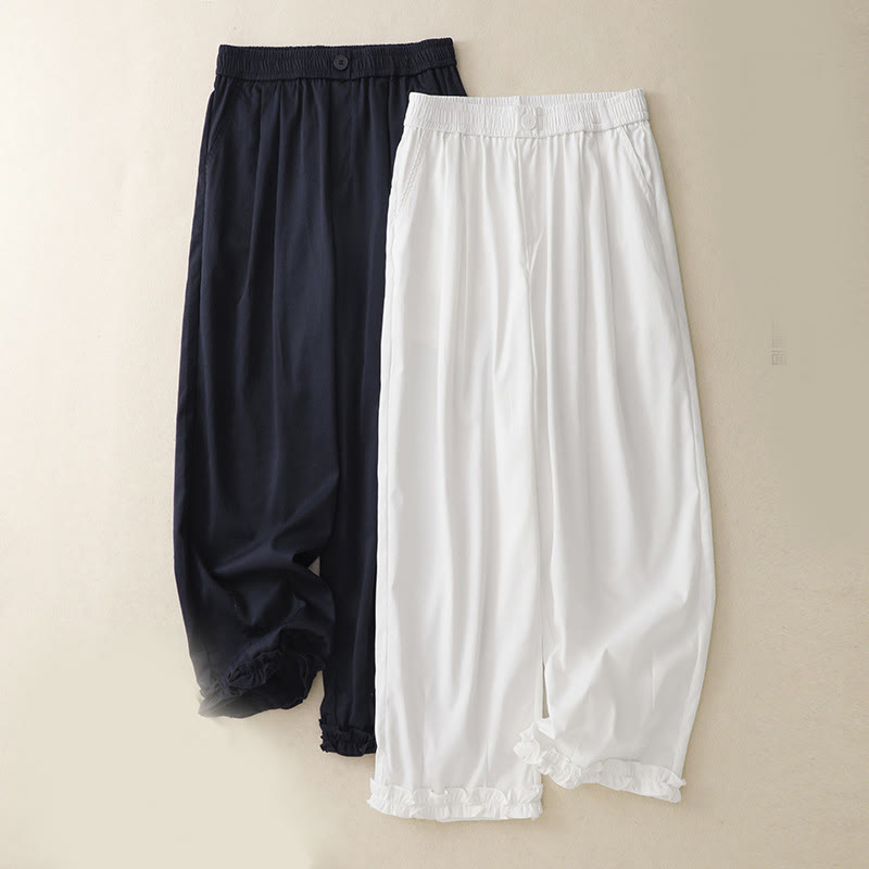 Pantalon d'été à volants et boutons Buddha Stones pour femme, longueur cheville, avec poches - image 15