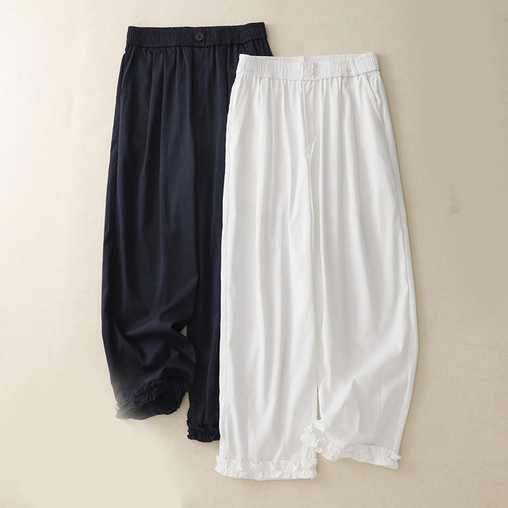 Pantalon d'été à volants et boutons Buddha Stones pour femme, longueur cheville, avec poches - image 15