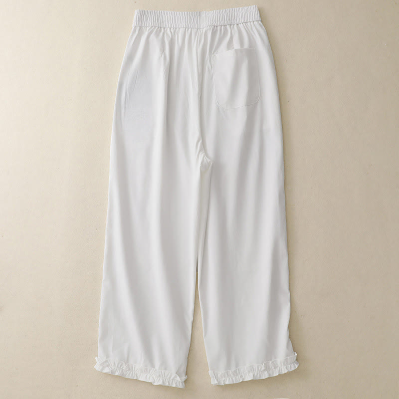 Pantalon d'été à volants et boutons Buddha Stones pour femme, longueur cheville, avec poches - image 6