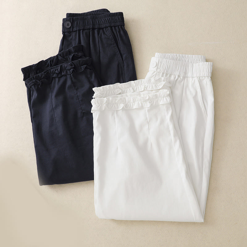 Pantalon d'été à volants et boutons Buddha Stones pour femme, longueur cheville, avec poches - image 14