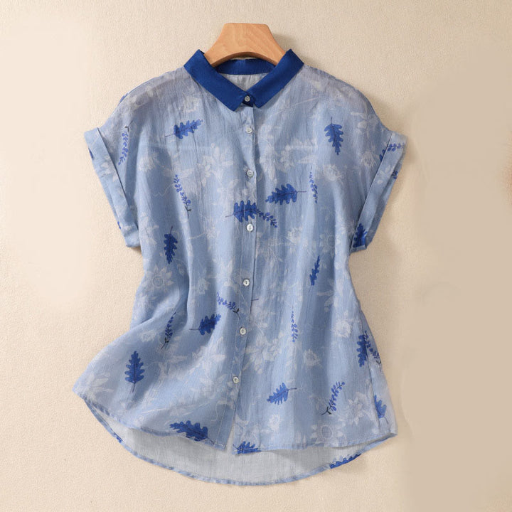 Chemise femme à manches courtes avec boutons et petites fleurs jaunes et Buddha Stones - Bleu ciel - US8-10，UK/AU12-14，EU40-42 (2XL) - image 10