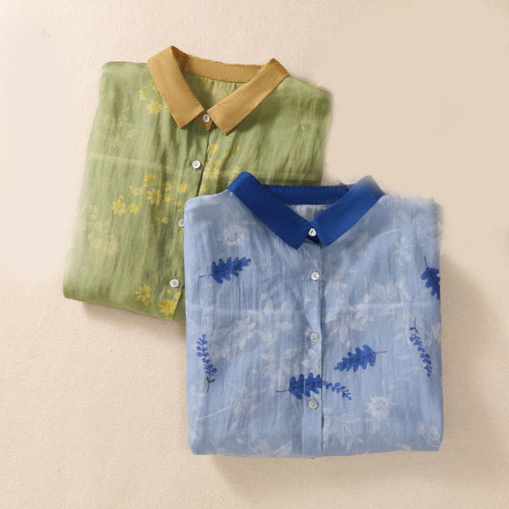 Chemise femme à manches courtes avec boutons et petites fleurs jaunes et Buddha Stones - image 16