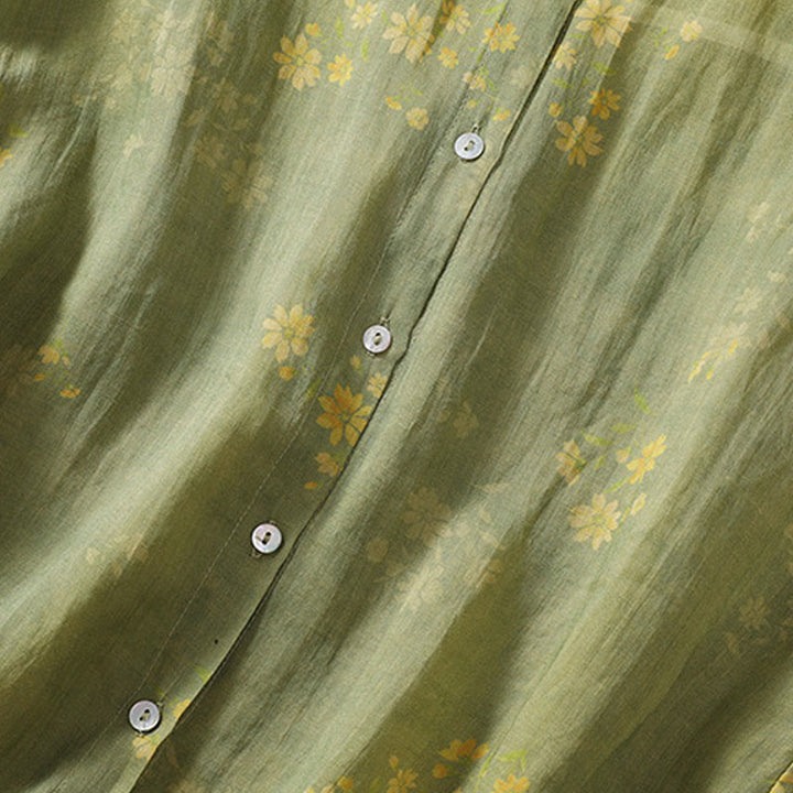 Chemise femme à manches courtes avec boutons et petites fleurs jaunes et Buddha Stones - image 7