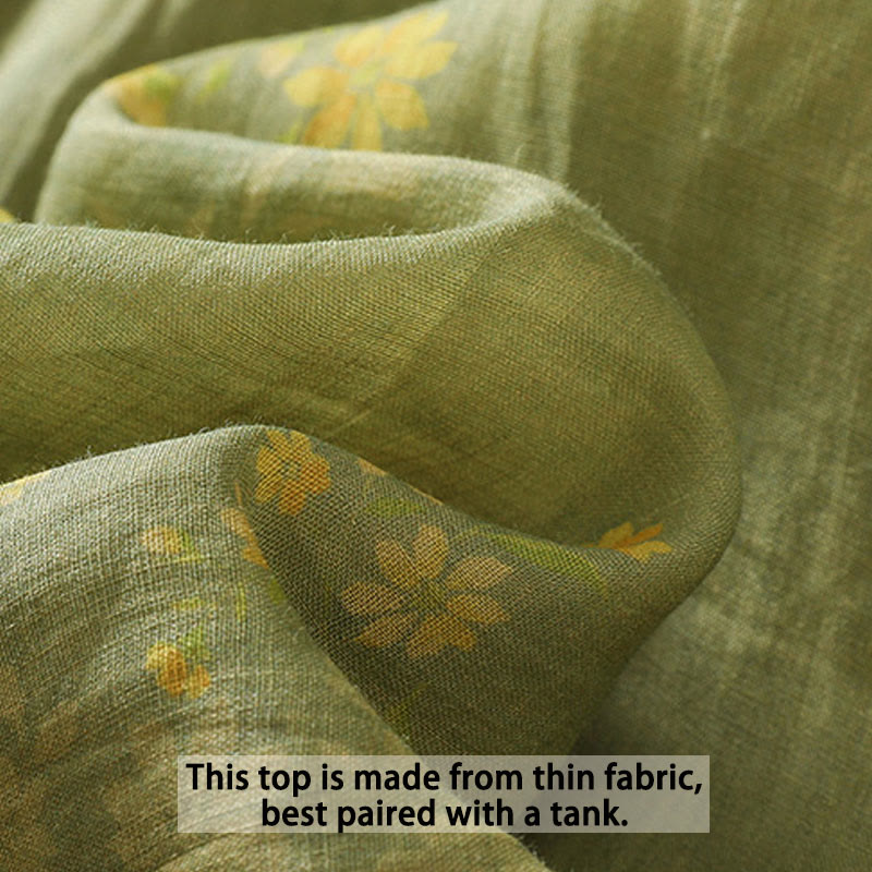 Chemise à manches courtes pour femme avec boutons, petites fleurs et feuilles jaunes, en forme de Buddha Stones - image 8