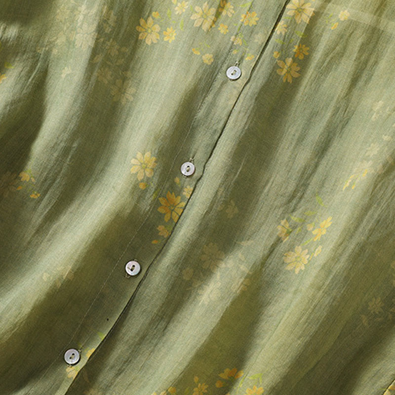 Chemise femme à manches courtes avec boutons et petites fleurs jaunes et Buddha Stones - image 6