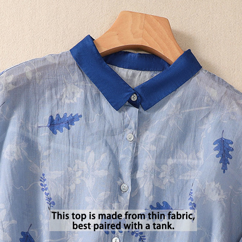 Chemise femme à manches courtes avec boutons et petites fleurs jaunes et Buddha Stones - image 12