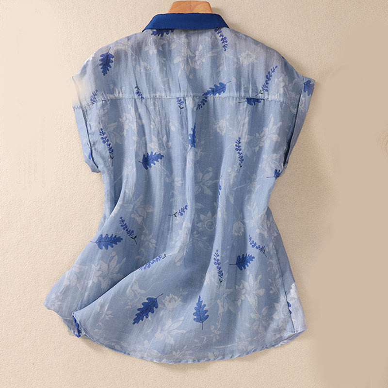 Chemise à manches courtes pour femme avec boutons, petites fleurs et feuilles jaunes, en forme de Buddha Stones - image 10