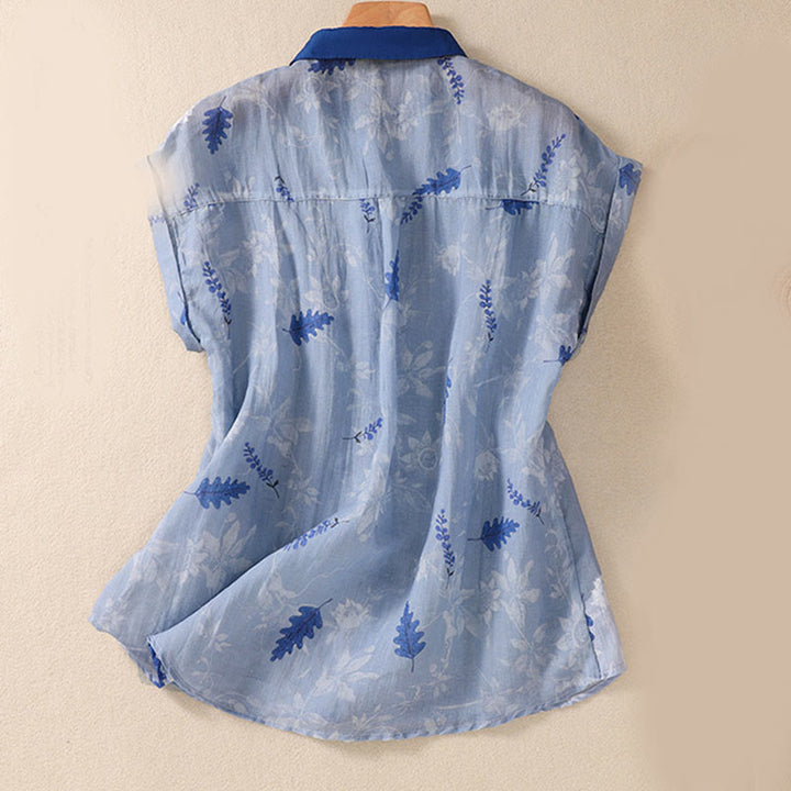 Chemise femme à manches courtes avec boutons et petites fleurs jaunes et Buddha Stones - image 10