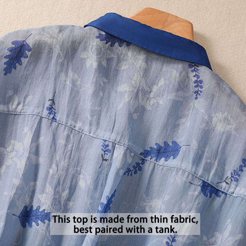 Chemise à manches courtes pour femme avec boutons, petites fleurs et feuilles jaunes, en forme de Buddha Stones - image 12