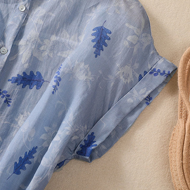 Chemise femme à manches courtes avec boutons et petites fleurs jaunes et Buddha Stones - image 14