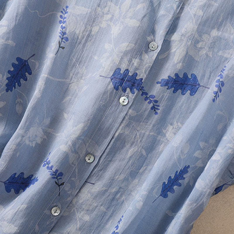 Chemise femme à manches courtes avec boutons et petites fleurs jaunes et Buddha Stones - image 14