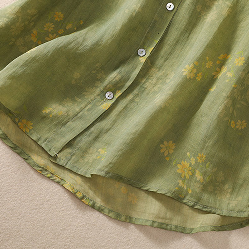 Chemise à manches courtes pour femme avec boutons, petites fleurs et feuilles jaunes, en forme de Buddha Stones - image 7