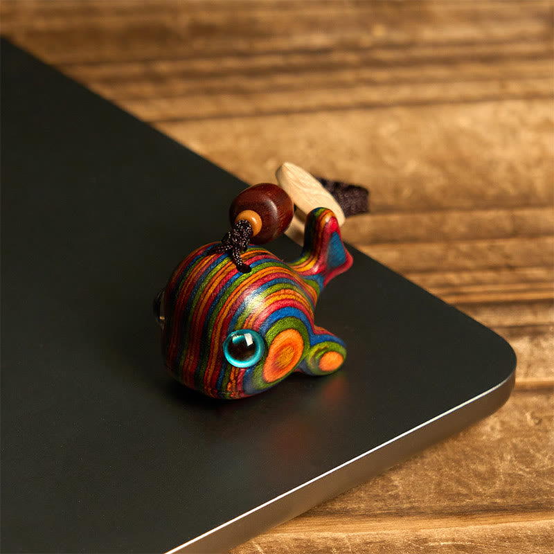 Porte-clés en Buddha Stones arc-en-ciel en eucalyptus sculpté en forme de dauphin, décoration à suspendre pour téléphone - image 3