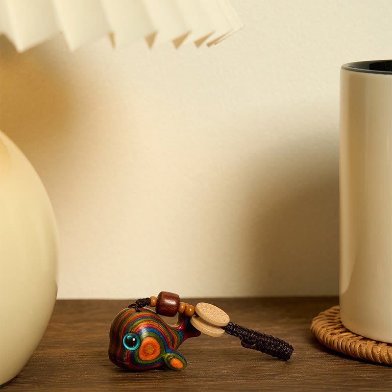 Porte-clés en Buddha Stones arc-en-ciel en eucalyptus sculpté en forme de dauphin, décoration à suspendre pour téléphone - image 6