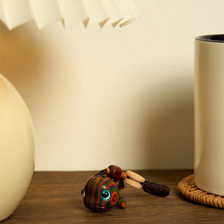 Porte-clés en Buddha Stones arc-en-ciel en eucalyptus sculpté en forme de dauphin, décoration à suspendre pour téléphone - image 7