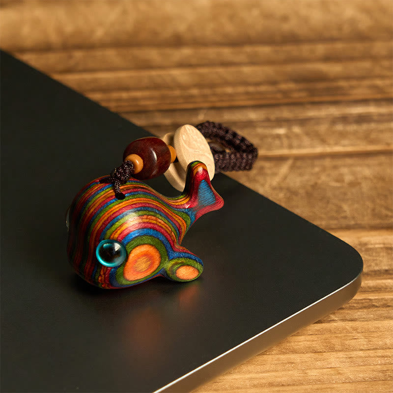 Porte-clés en Buddha Stones arc-en-ciel en eucalyptus sculpté en forme de dauphin, décoration à suspendre pour téléphone - image 8