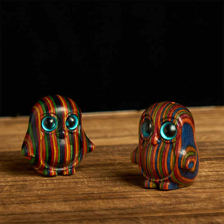 Lot de 2 mini Buddha Stones en eucalyptus arc-en-ciel sculptées en forme de pingouin, décoration créative - image 2