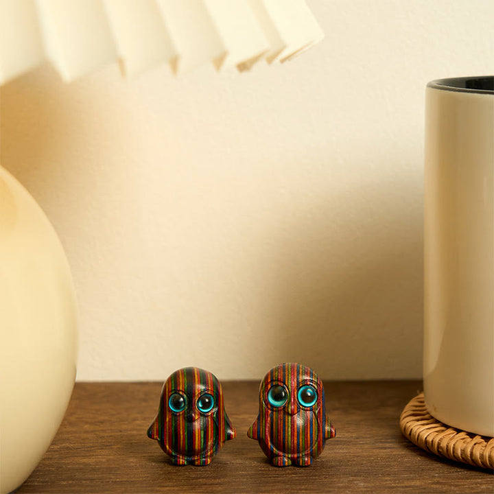 Lot de 2 mini Buddha Stones en eucalyptus arc-en-ciel sculptées en forme de pingouin, décoration créative - image 5